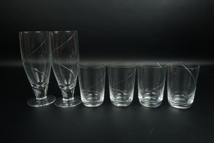 Anna Ehrner, glas, 2+4 st, "Line", Kosta Boda.