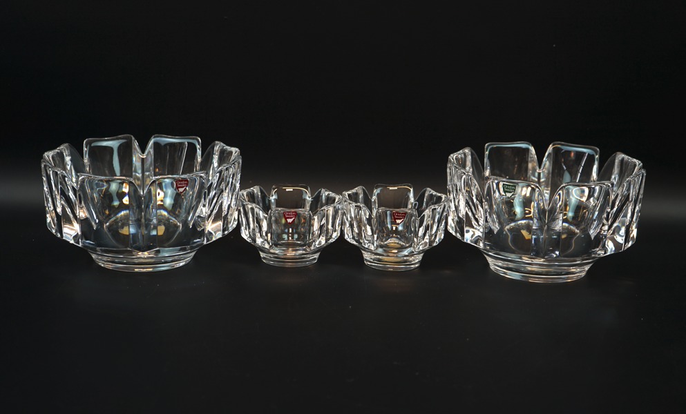 Lars Hellsten, skålar, 4 st, glas, ''Corona'', Orrefors.