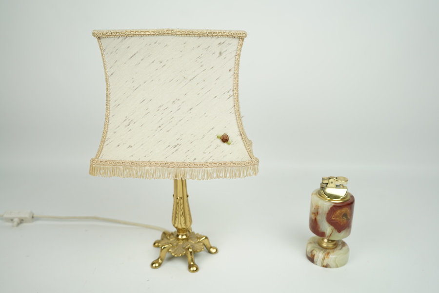 Bordslampa och bordständare, mässing/sten.