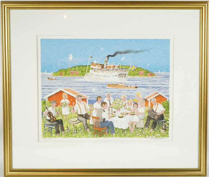 Bert Håge Häverö, "Midsommar i Skärgården", litografi 198/360, signerad.