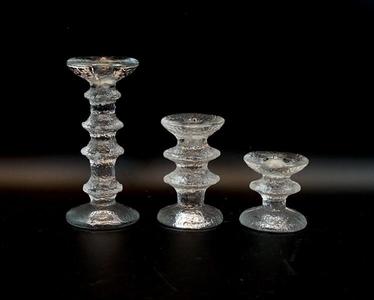 Timo Sarpaneva, ljusstakar, 3 st, glas ''Festivo'', Iittala, Finland, signerade.