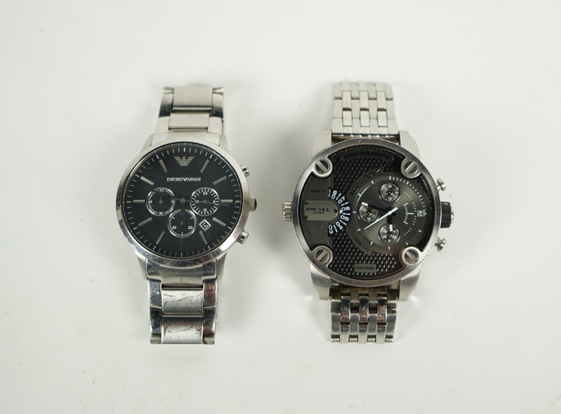 Armbandsur, 2 st, Emporio Armani och Diesel.