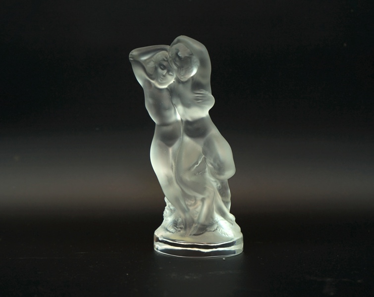 Figurin, glas, ''Pan and Diana'', Lalique, Frankrike.