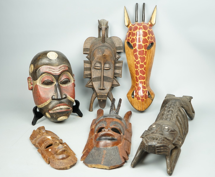 Afrikanska masker, 6 st, trä, 1900-tal.