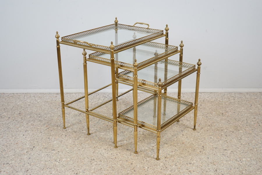 Satsbord, 3 delar, glas/mässing, Louis XVI-stil, 1900-tal