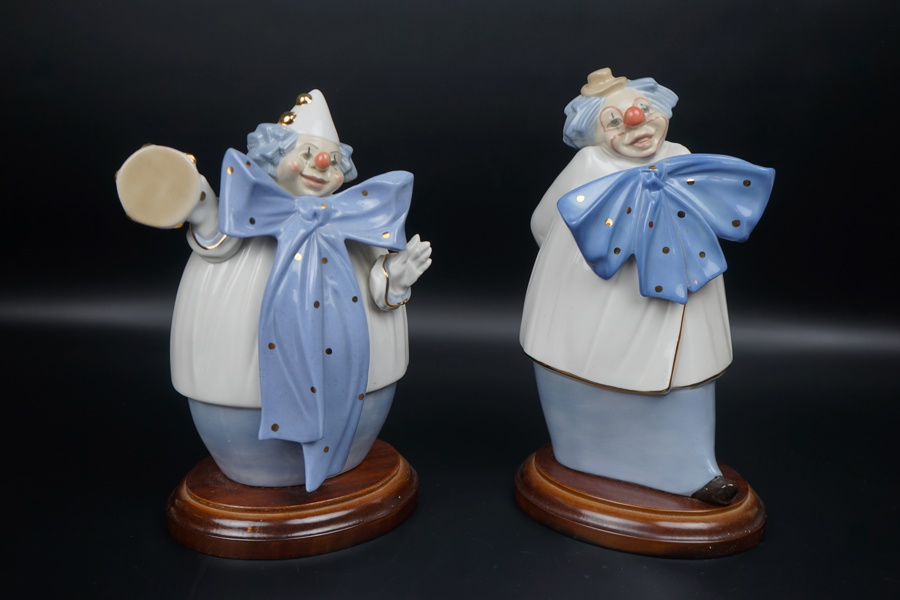 Figuriner, clowner, 2 st, porslin, Fyrklövern.