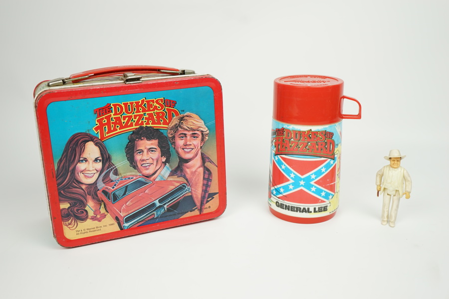 "The Dukes of Hazard", lunchlåda, termos, figur, metall/plast, 1980-tal.