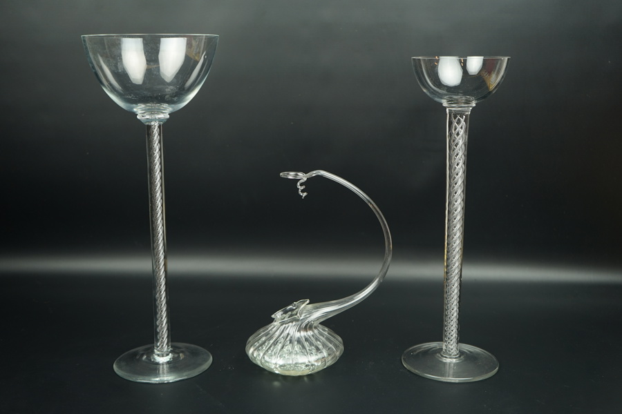 Pokalglas med spiral samt vas, 3 delar, glas, bl.a Johansfors Glasbruk.