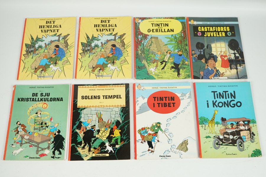 Tintin, seriealbum, 8 st, Hergé, 1 album första upplaga (Tintin i Kongo).