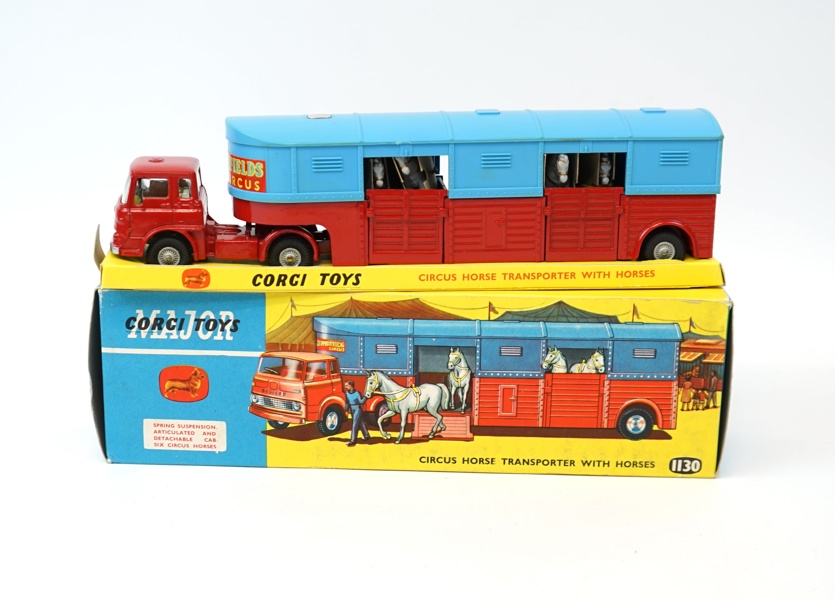 Leksaksfordon, circushästtransportsbil med hästar, plast/metall, Corgi Toys Major 1130, Storbritannien.