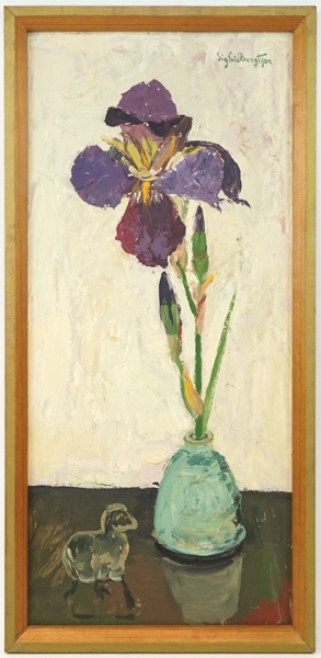 Sigfrid Bengtsson, ''Glashäst och blomma'', olja på pannå, signerad, daterad 1964.