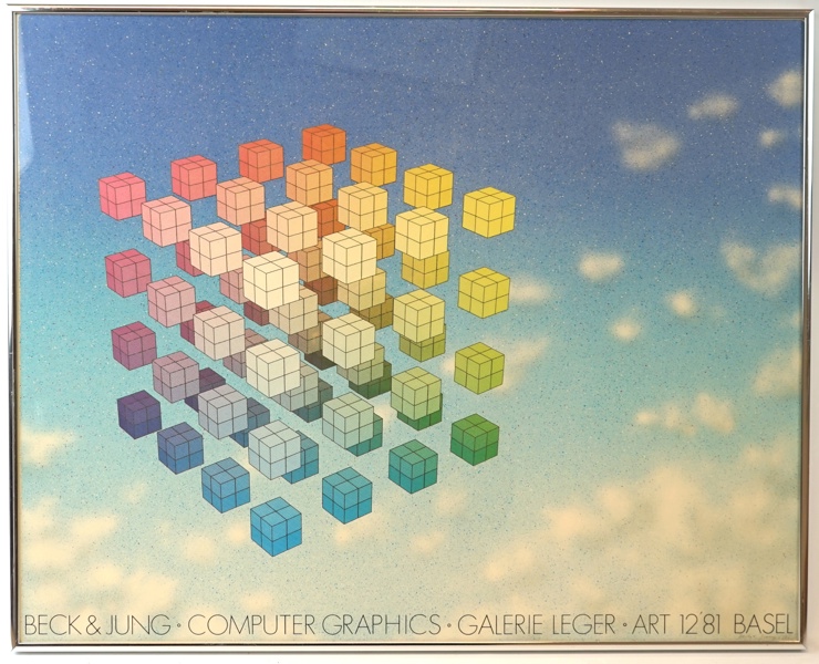 Affisch, ''Beck & Jung, Computer Graphics, Galerie Leger, Art 12´81 Basel'', signerad, daterad 1981.