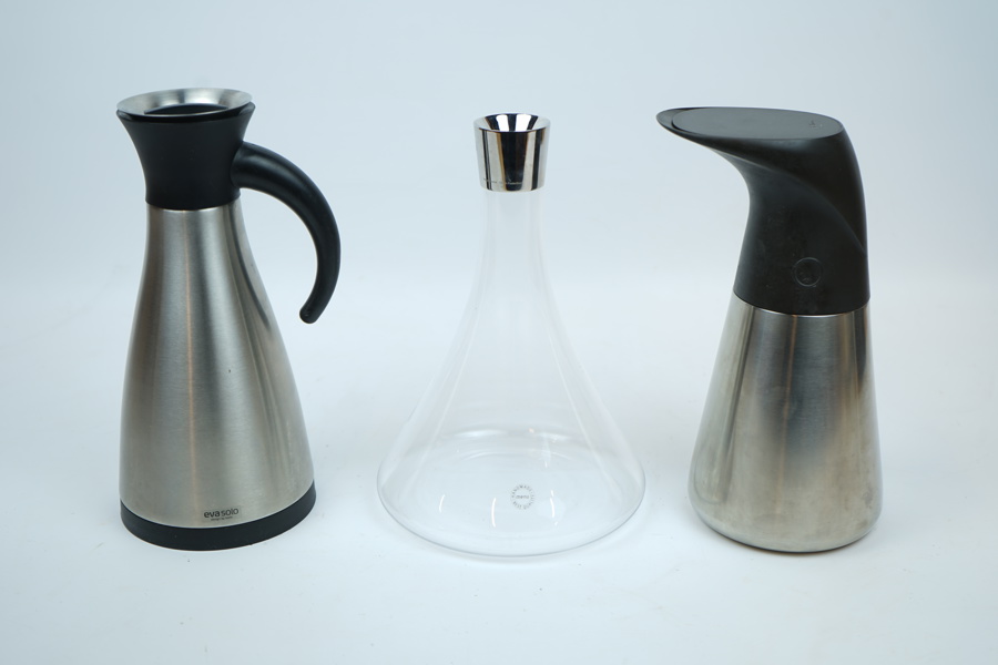 Karaff m.m, 3 delar, glas/metall/plast, bl.a Stelton.
