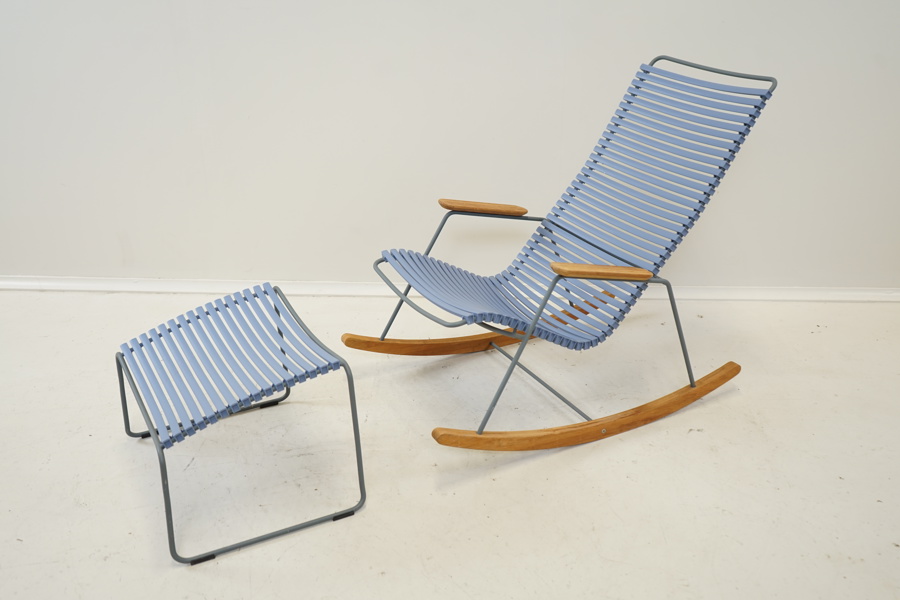 Gungstol och fotpall, loungemodell, plast/aluminium/trä, "Click", Henrik Pedersen, Houe.