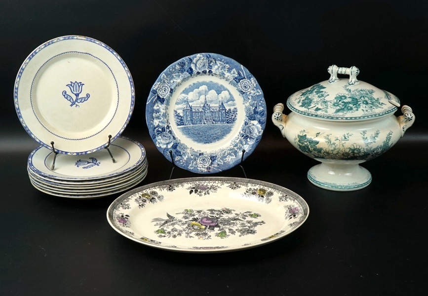 Terrin, tallrikar och fat, 11 delar, flintgods/porslin, bl.a ''Holland'', Gustavsberg.