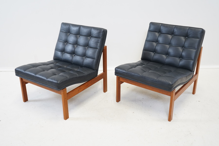 Ole Gjerløv-Knudsen och Torben Lind, modulfåtöljer, ett par, teak/skinn, Moduline, France & Son, Danmark, 1960-tal.