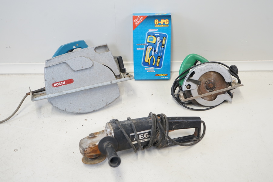 Elverktyg, 3 st, AEG, Hitachi, Bosch, samt verktyg, Rodrock