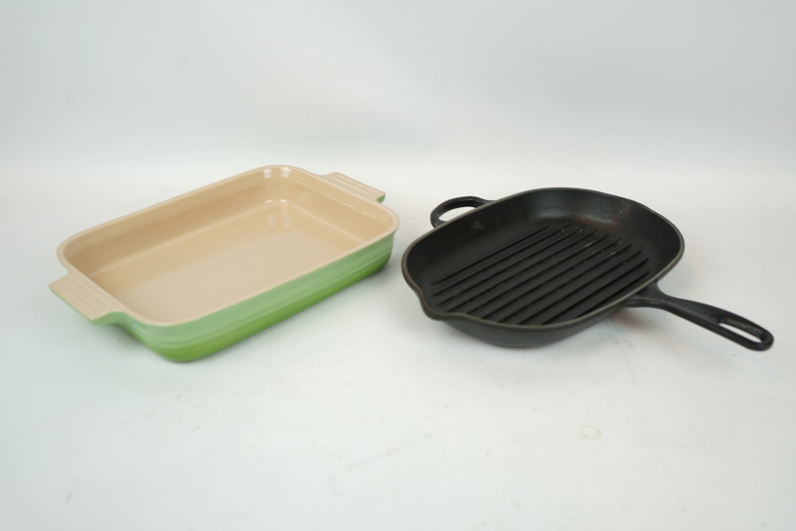Le Creuset, grillpanna och ugnsform, gjutjärn/stengods.