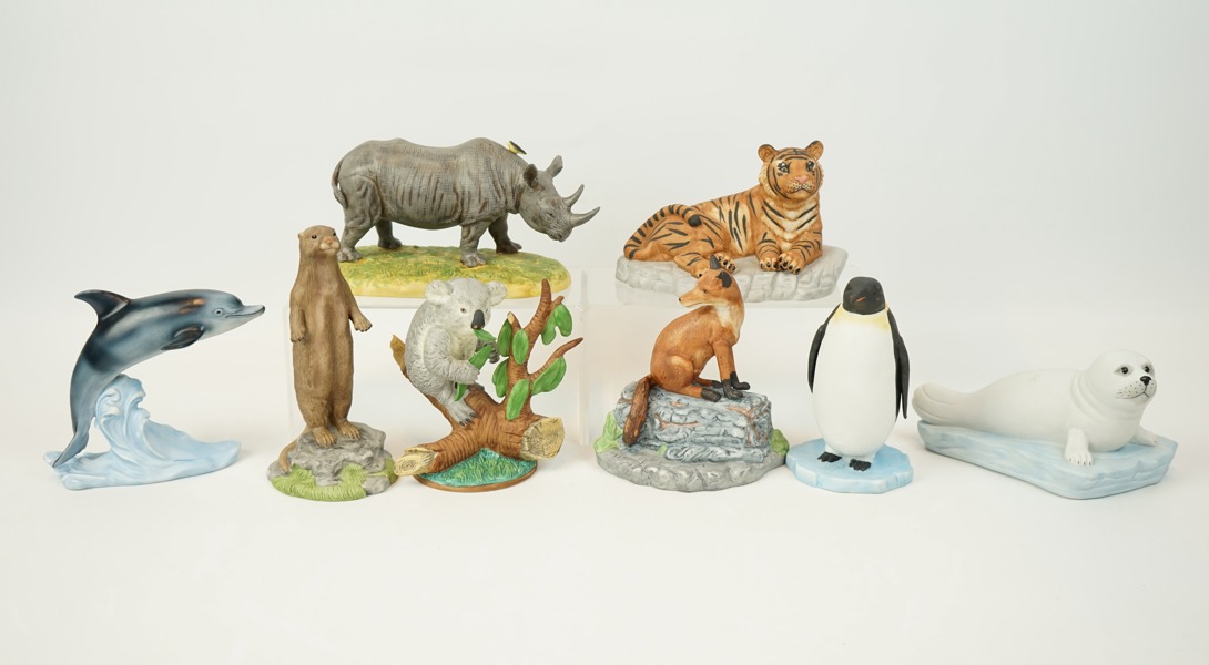 Figuriner, djur, 8 st, porslin, Svenskt Glas.