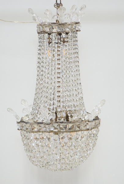 Takkrona, glas/metall, 9 ljuspunkter, 1900-talets första hälft.