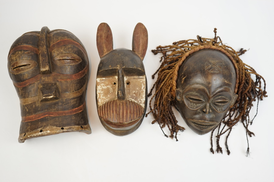 Masker 3 st, trä, Afrika.