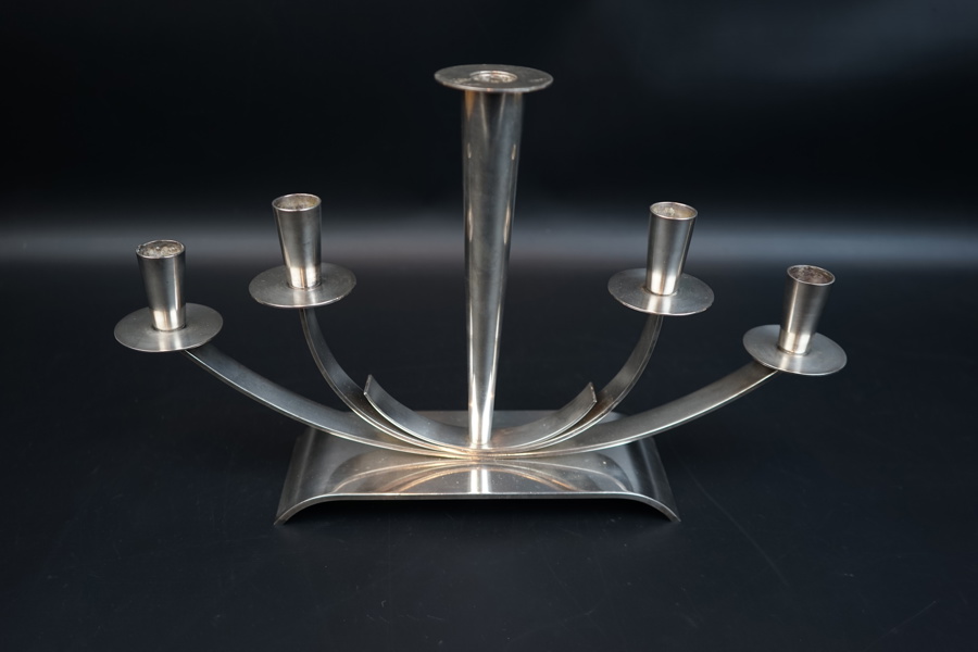 Walter Andersson, ljusstake, för 5 ljus, nysilver, Ystad Metall.
