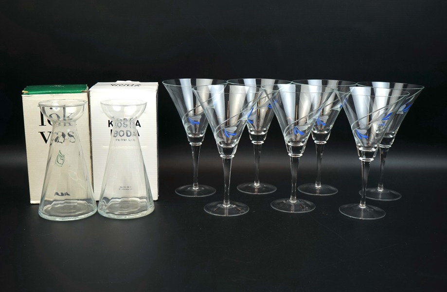 Vaser och cocktailglas, 9 delar, glas, bl.a Kosta Boda.