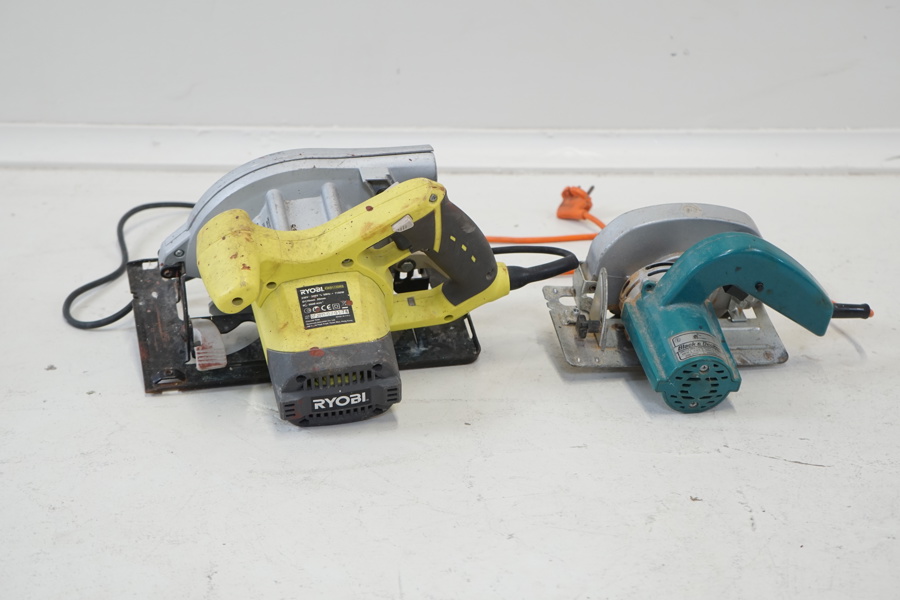 Cirkelsågar, 2 st, Ryobi och Black & Decker.