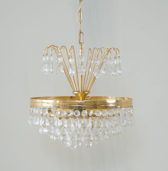 Taklampa, mässing/glas, 3 ljuspunkter.