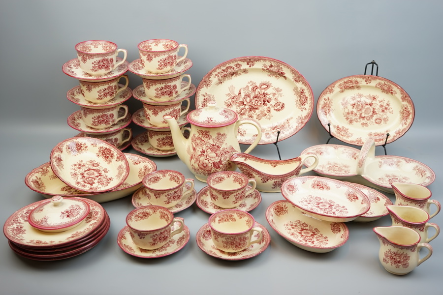 Kaffe/teservis, 30 delar, flintgods, "Röd fasan", Old Gustavsberg.
