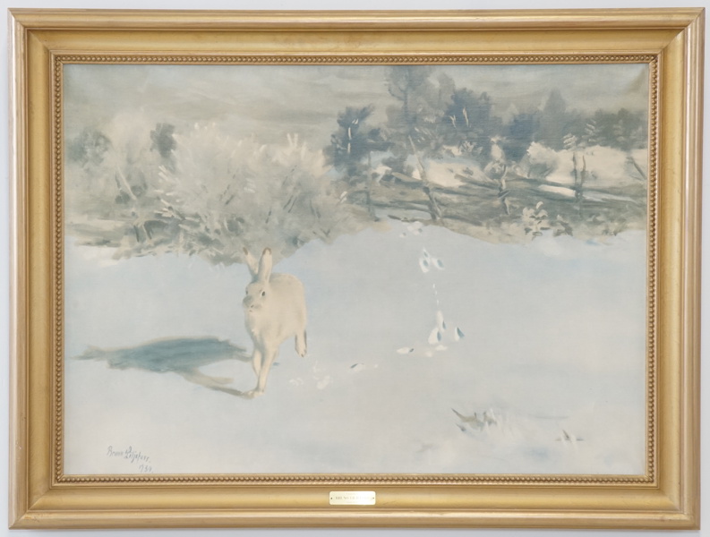 Bruno Liljefors, efter, "Vinterhare", oljetryck, tryckt signatur.