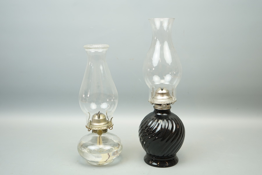Bordfsfotogenlampor, 2 st, glas/metall, 1900-tal.