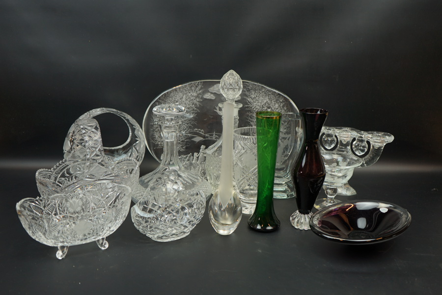 Vaser m.m, 15 delar, glas, bl.a Eneryda Glasbruk.
