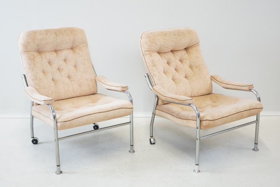 Fåtöljer, ett par, textil/krom, 1970/80-tal.
