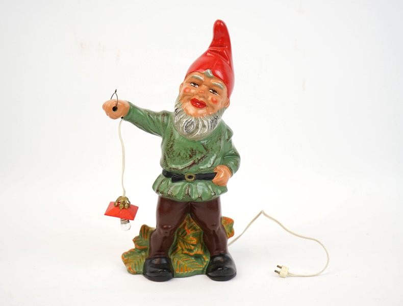 Tomte med belysning, stengods, Heissner, Tyskland, 1900-tal.