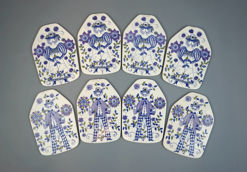 Väggplaketter, 8 delar, porslin, Turi-design Lotte, Figgjo Flint Norge.