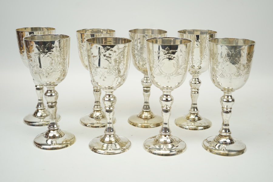 Vinglas, 8 st, nysilver, 1900-tal.