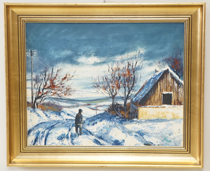 Hening Busk Sörensen, "Bestefars hus", olja på duk, signerad.