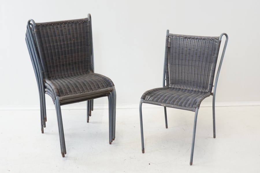 Trädgårdsstolar, 6 st, metal/flätad konstrotting, stapelbara.