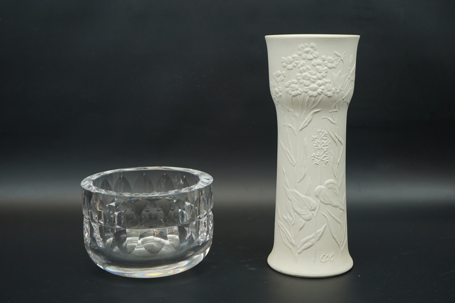 Skål och vas, glas/keramik, Göran Wärff, Kosta och Arabia.