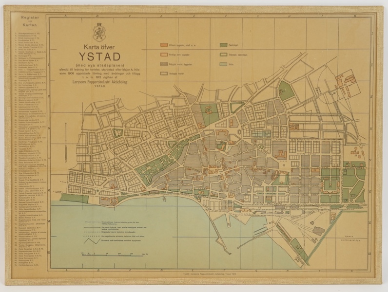 Karta över Ystad, Larssons Pappersindustri Aktiobolag, 1912.