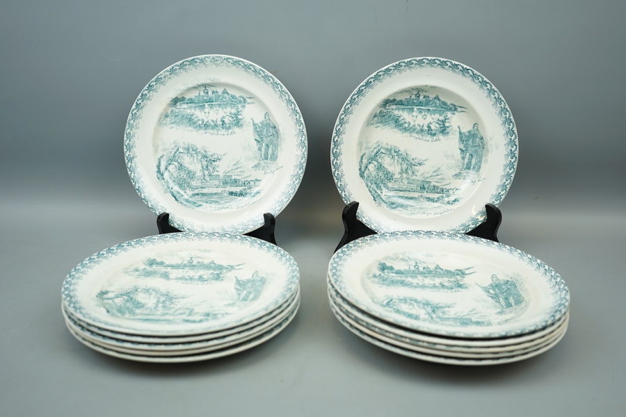 Mattallrikar och djupa tallrikar, 6+6 st, flintgods, "Stockholm", Gustafsberg, 1800/1900-tal.