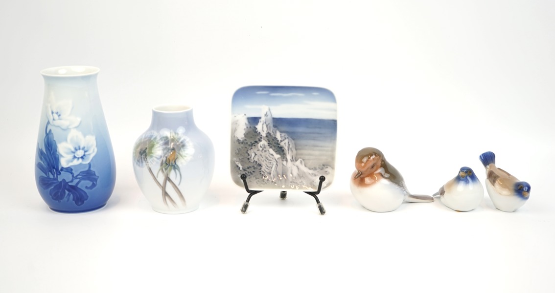 Vaser, figuriner m.m, 6 delar, porslin, Bing & Gröndahl och Royal Copenhagen, Danmark.