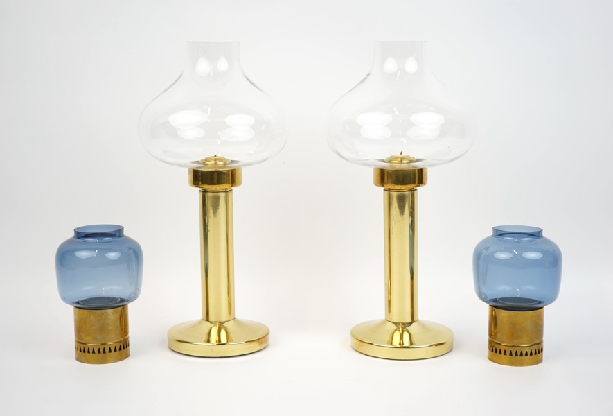 Ljuslyktor, två par, glas/mässing bl.a Hans-Agne Jakobsson.