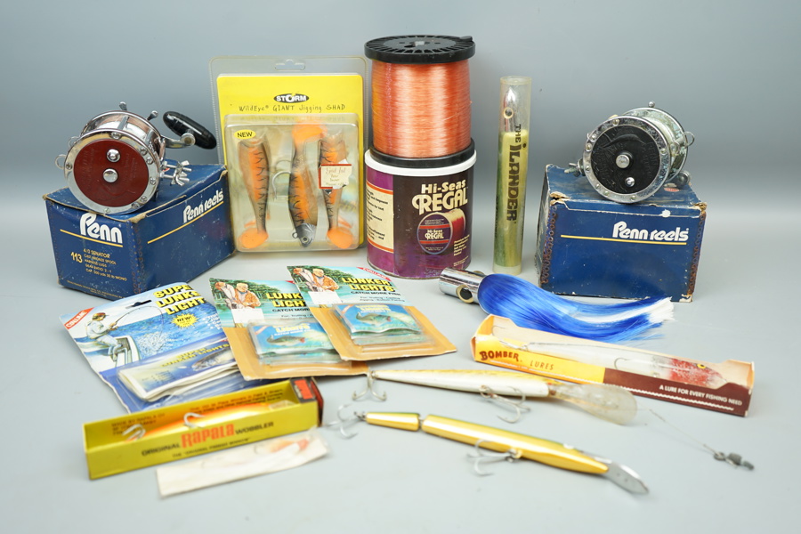 Fiskerullar, 2 st, m.m, ett parti, bl.a Penn Reels.