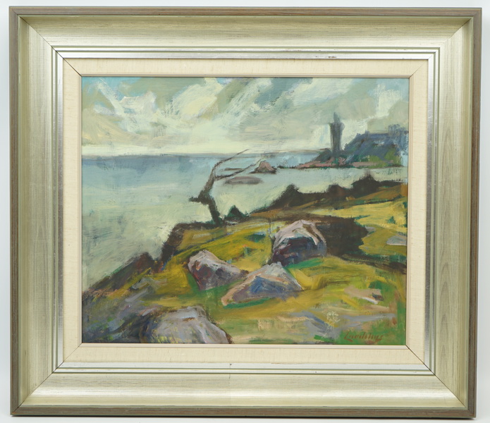 Bertil Landelius, olja på pannå, signerad.