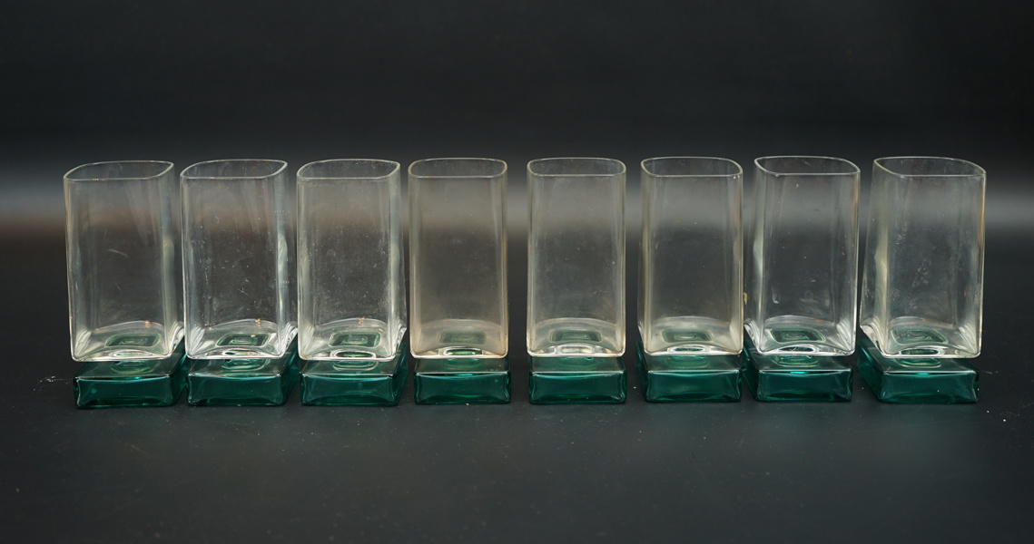 Luigi Bormioli, glas, 8 st, grön och klart glas, Italien.