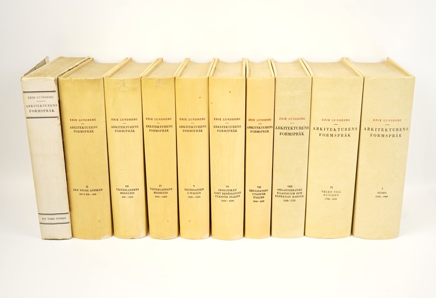 Böcker, Erik Lundberg, Arkitekturens Formspråk, nr. 1-10, 1945-1961, Nordisk Rotogravyr, Stockholm.