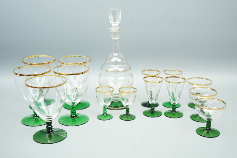 Glas och karaff, 15 delar, 1900-tal.