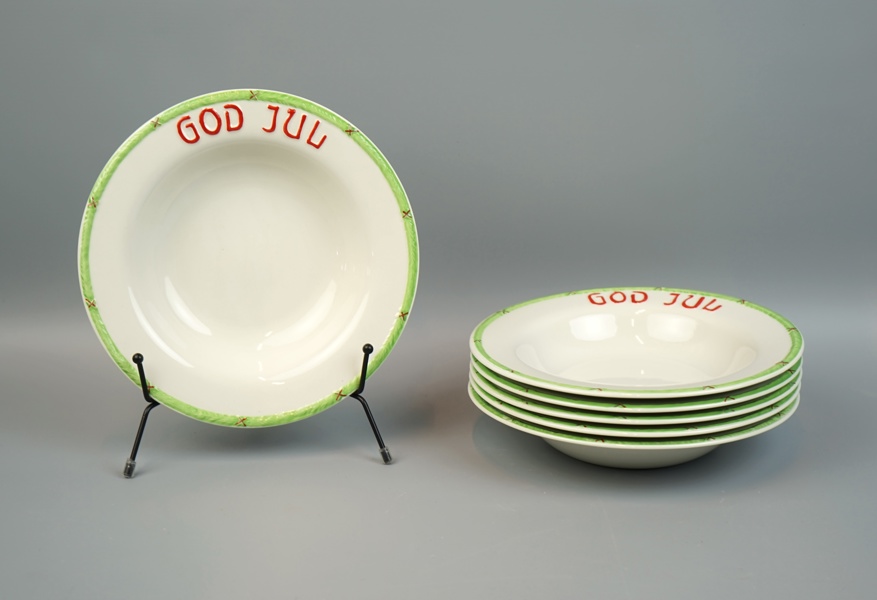 Gröttallrikar, 6 delar, porslin, ''God Jul'', Gustavsberg.